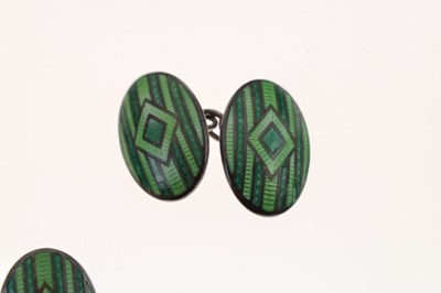 Lot 68 - Pair of Charles Horner silver and green enamel oval cufflinks