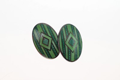 Lot 68 - Pair of Charles Horner silver and green enamel oval cufflinks
