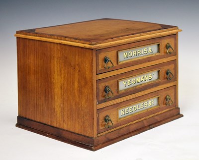 Lot 206 - Early 20th century haberdasher's ash counter-top chest 'Morris & Yeomans' needles