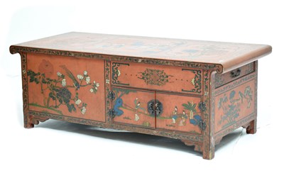Lot 377 - Chinese red lacquer low cabinet