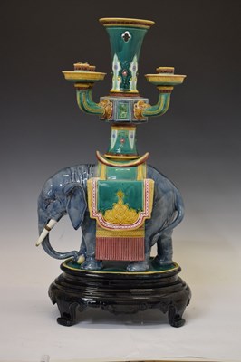 Lot 302 - Rare and impressive Victorian Minton majolica elephant table centrepiece
