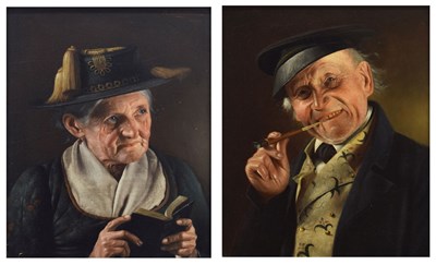 Lot 403 - Albert Wagner, (German, 1816-1867) - Pair of oils on panel - Portraits of a lady and gentleman
