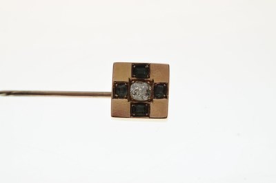 Lot 69 - Victorian diamond and green stone yellow metal stick pin