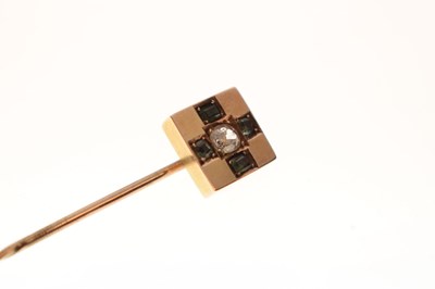Lot 69 - Victorian diamond and green stone yellow metal stick pin