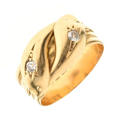Lot 7 - Diamond set double serpent 18ct gold ring