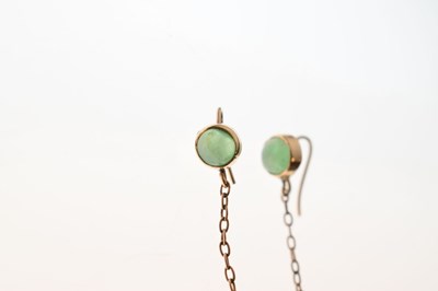 Lot 65 - Pair of early 20th century jade yellow metal drop earrings