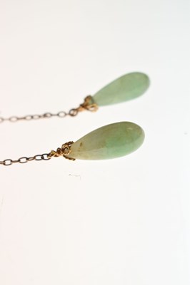 Lot 65 - Pair of early 20th century jade yellow metal drop earrings