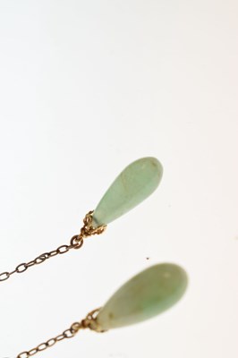 Lot 65 - Pair of early 20th century jade yellow metal drop earrings