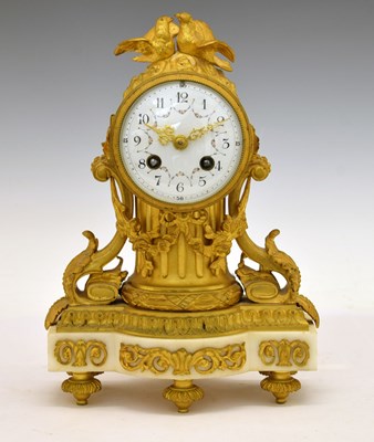 Lot 478 - Late 19th century French gilt brass, bronze and white marble mantel clock