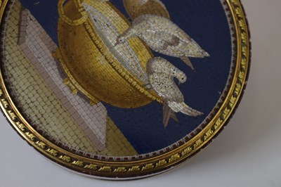Lot 159 - Early 19th century double-sided micromosaic, porphyry and unmarked gold bonbonniere or table box