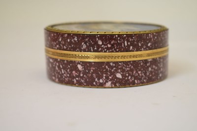Lot 159 - Early 19th century double-sided micromosaic, porphyry and unmarked gold bonbonniere or table box