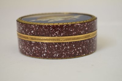 Lot 159 - Early 19th century double-sided micromosaic, porphyry and unmarked gold bonbonniere or table box