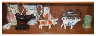 Lot 459 - Sundry pottery including cow creamers etc