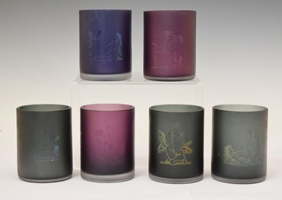 Lot 554 - Set of six hand-blown glass vases or candle jars, made by the Original Perfume Bottle Company