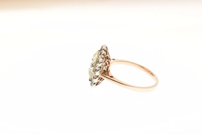 Lot 15 - Yellow sapphire and white sapphire rose metal cluster ring, boxed