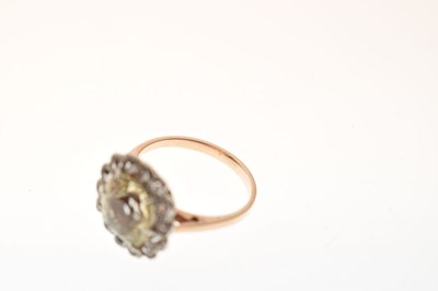 Lot 15 - Yellow sapphire and white sapphire rose metal cluster ring, boxed