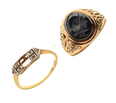 Lot 10 - 9ct gold signet ring and a yellow metal ring