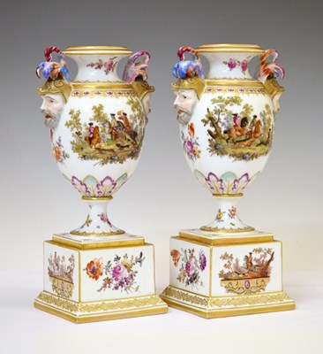 Lot 320 - Pair of Continental porcelain twin handled vases