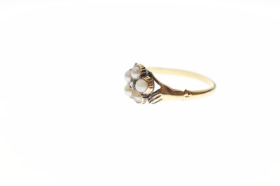 Lot 19 - 19th century Claddagh-style pearl and diamond forget-me-not ring
