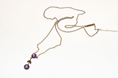 Lot 37 - Victorian amethyst and seed pearl yellow metal pendant necklace