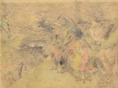 Lot 433 - William Higgins (1820-1884) - Pencil sketch-  Chickens in a landscape