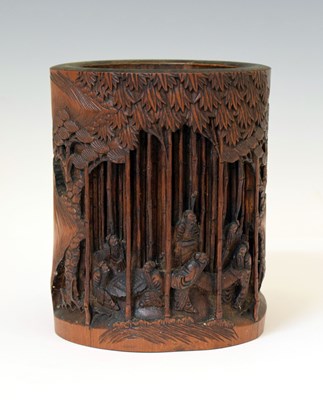 Lot 350 - Chinese carved bamboo 'Seven Sages' brush pot or bitong