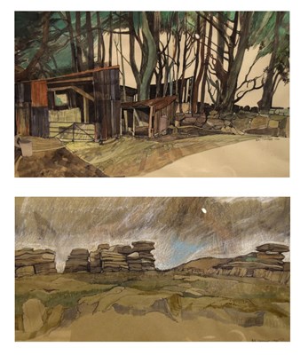 Lot 594 - Bob Clement - Mixed Media - Dartmoor landscape and another