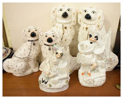Lot 478 - Two pairs of Staffordshire spaniels and two Staffordshire soldiers
