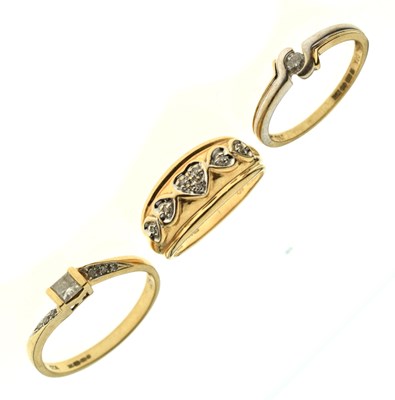 Lot 61 - Three 9ct gold diamond set dress rings