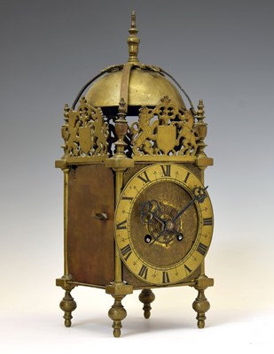 Lot 438 - Chew Valley Interest - Part late 17th century brass lantern clock, 'Cleaned By me Joseph Veale'