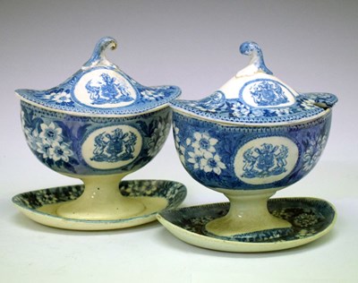 Lot 394 - Pair of pearlware sauce tureens decorated with the Bristol coat of arms