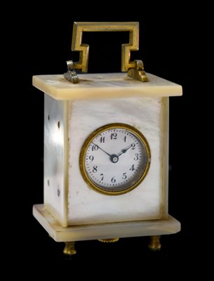 Lot 676 - Mother-of-pearl miniature carriage clock