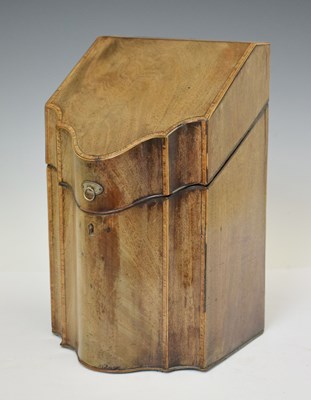 Lot 277 - George III inlaid and cross-banded mahogany slope front cutlery box
