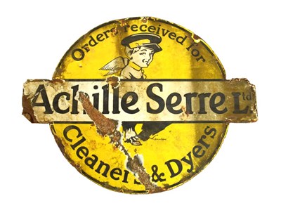 Lot 259 - Advertising - Vintage double-sided  'Achille Serre Ltd' Cleaners & Dyers enamel sign, 61cm wide.