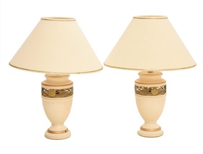 Lot 343 - Pair of Marks & Spencer ceramic urn-form table lamps