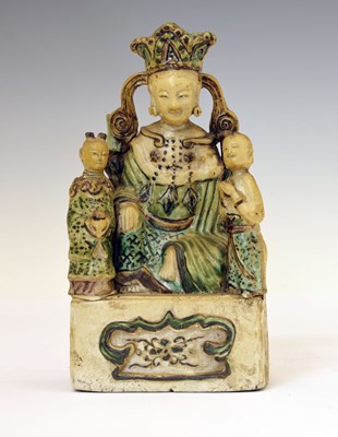 Lot 544 - Chinese Famille Verte biscuit porcelain Guanyin figure group