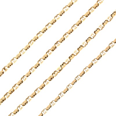 Lot 49 - Yellow metal long guard chain