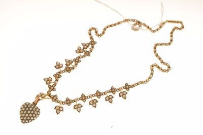 Lot 45 - Late 19th century seed pearl yellow metal pendant necklace