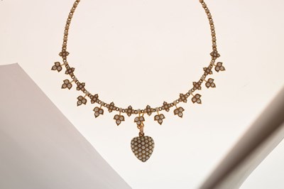 Lot 45 - Late 19th century seed pearl yellow metal pendant necklace