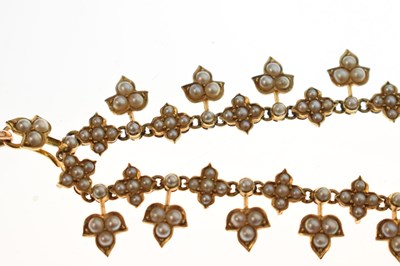 Lot 45 - Late 19th century seed pearl yellow metal pendant necklace