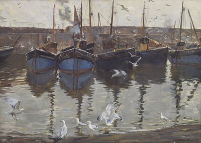 Lot 398 - Charles Walter Simpson (1885-1971) - Gouache - ‘Mousehole Harbour’