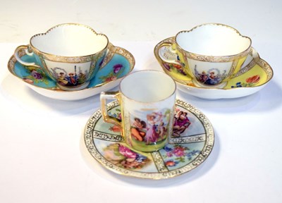 Lot 332 - Two Dresden cups and saucers and Vienna style can and saucer
