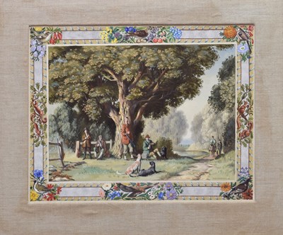 Lot 643 - John Leigh Pemberton (1911-1997) - Gouache on silk - The Shooting Party