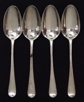 Lot 93 - Four George III Hanoverian pattern silver tablespoons