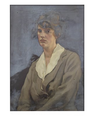 Lot 404 - John Hookham, (1899-1972) - Oil on canvas - Portrait of Gladys Coombs (nee Hansford)