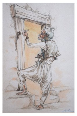 Lot 736 - Merlin - Watercolour - Indian figure in doorway, signed