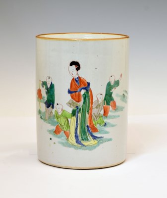 Lot 417 - Large Chinese Canton Famille Verte porcelain bitong or brush pot