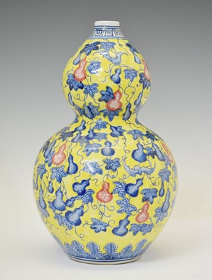 Lot 358 - Yellow ground double gourd vase