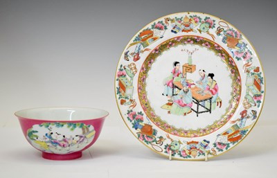 Lot 408 - Pink ground Chinese bowl