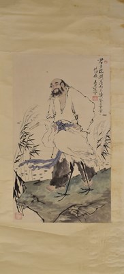 Lot 426 - Follower of Fan Zeng (b. 1938) - Chinese scroll with bearded figure and crane